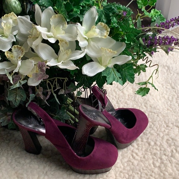 90s/Y2K burgundy chunky platform heels - Picture 4 of 8